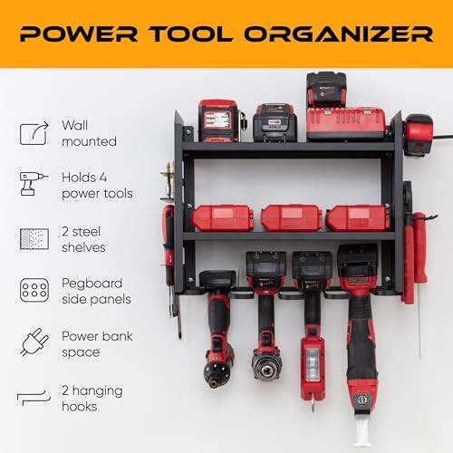 Power Tool Organizer Wall Mount, 4 Layer Heavy Duty Metal Tool Storage Black
