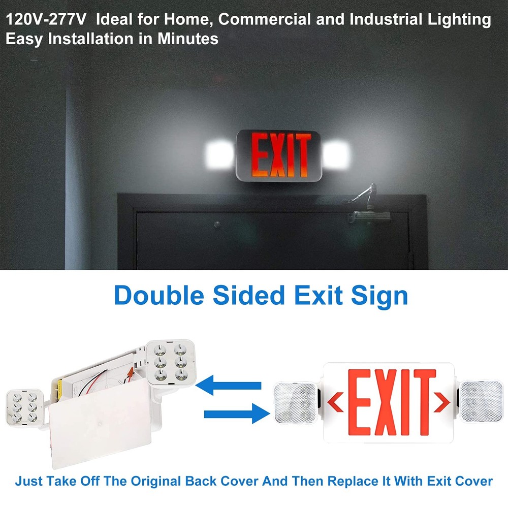 OSTEK LED Exit Sign with Emergency Light, Double-Sided Red Exit Sign Combo wi...