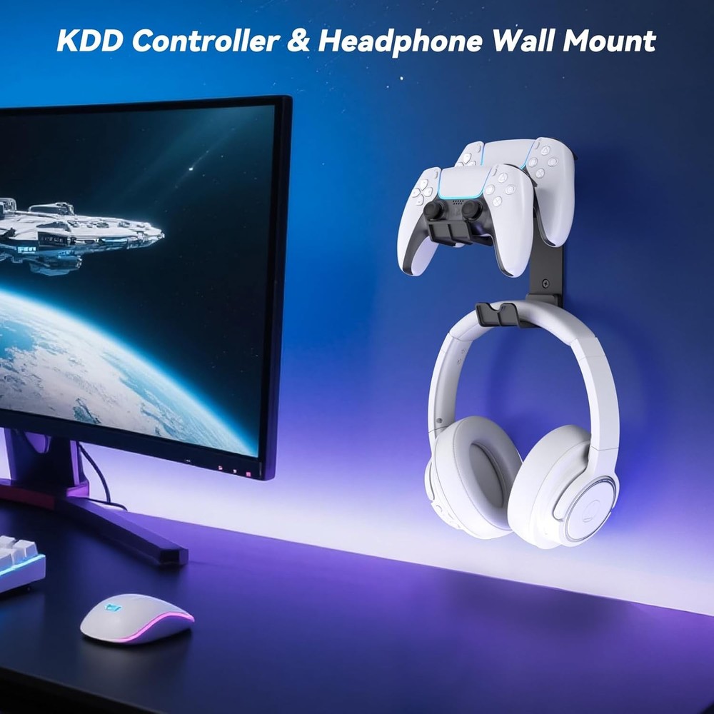 KDD Gaming Headset Controller Wall Mount Dual Holder