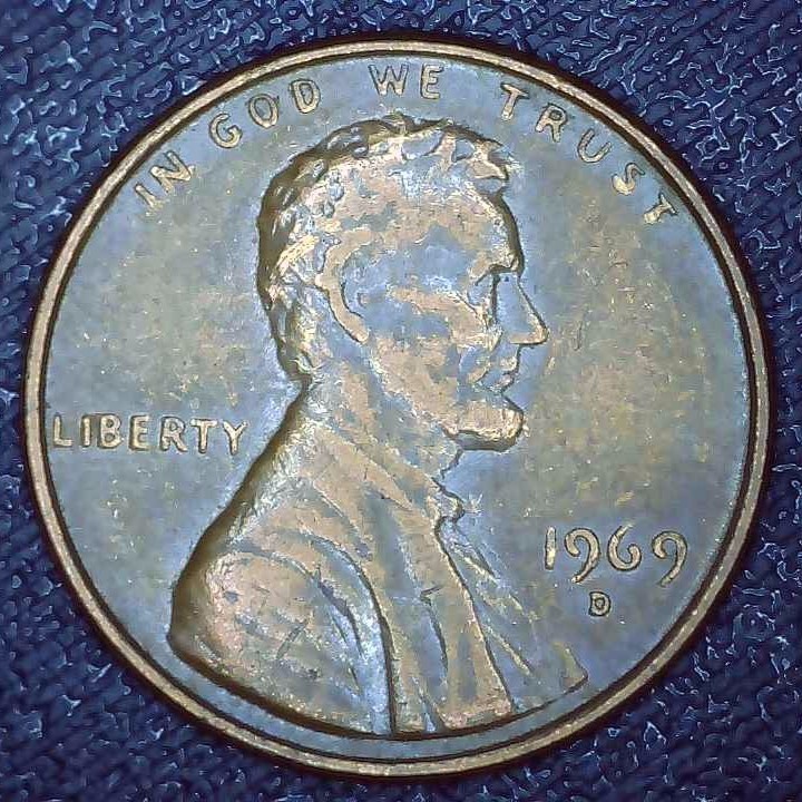 1969 D Lincoln Penny error floating roof, missing FG