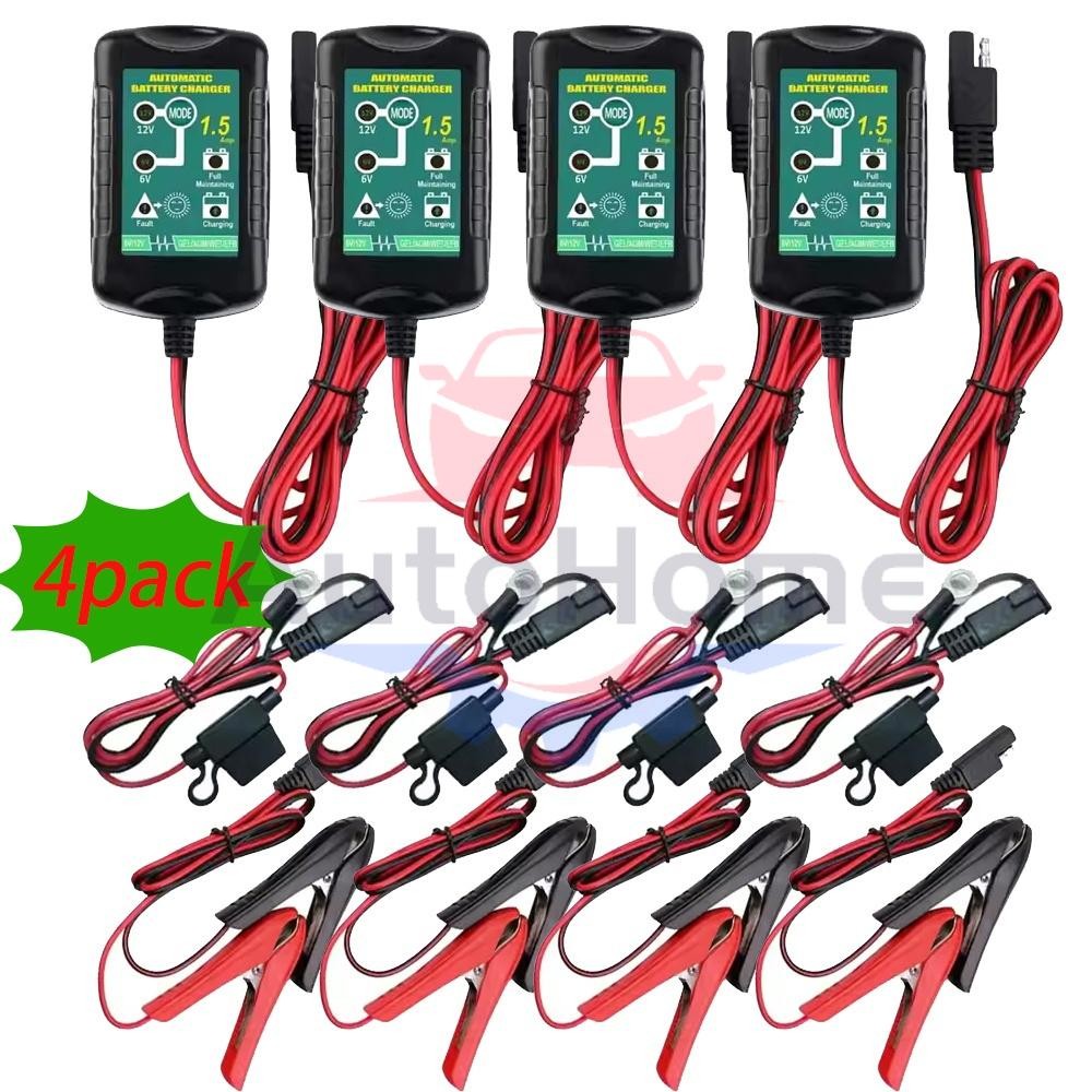 4Pack 6V 12V Automatic Battery Charger Maintainer Trickle Float Motorcycle Car
