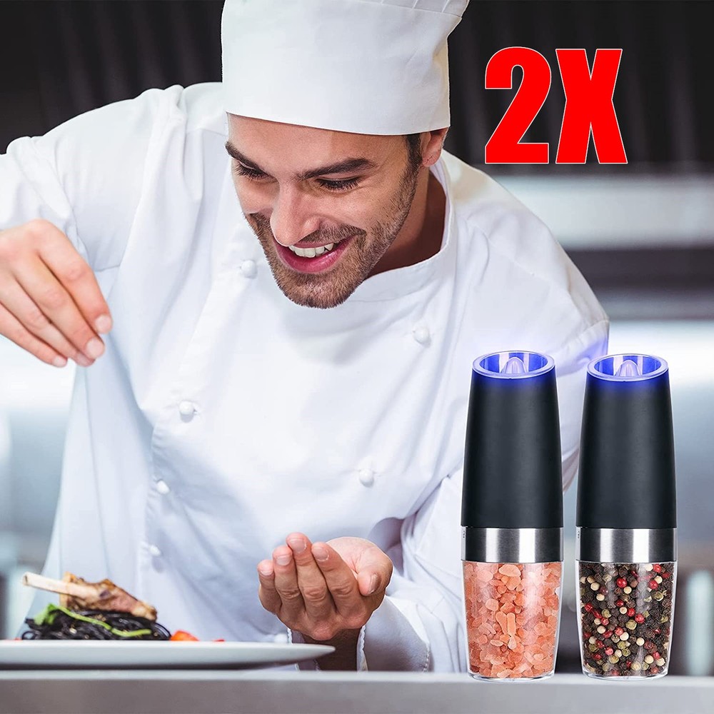 2 PCS Automatic Gravity Electric Salt Pepper Mill Grinder Shakers With LED Light