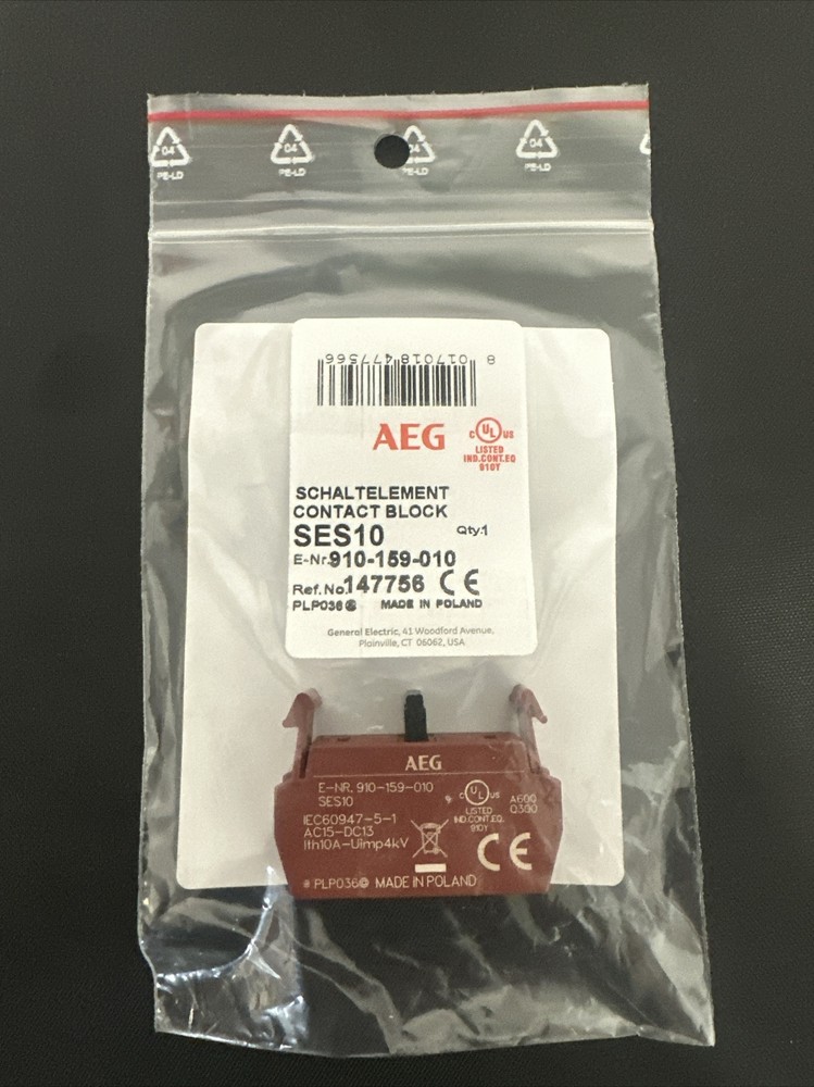AEG SES-10  1 N.O. Pushbutton Contact Block. Compatible With GE P9B10VN