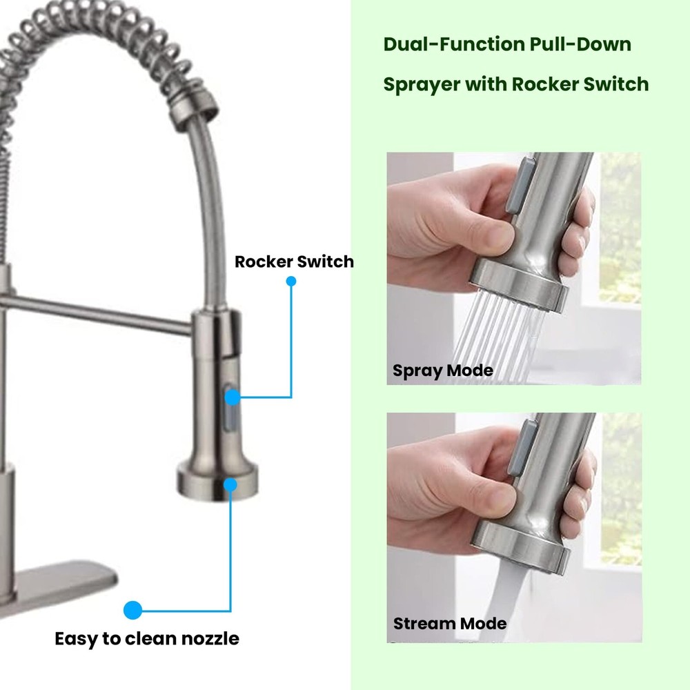 Leak-Proof Kitchen Sink Faucet Single Handle Pull-Down with Dual Mode Switch
