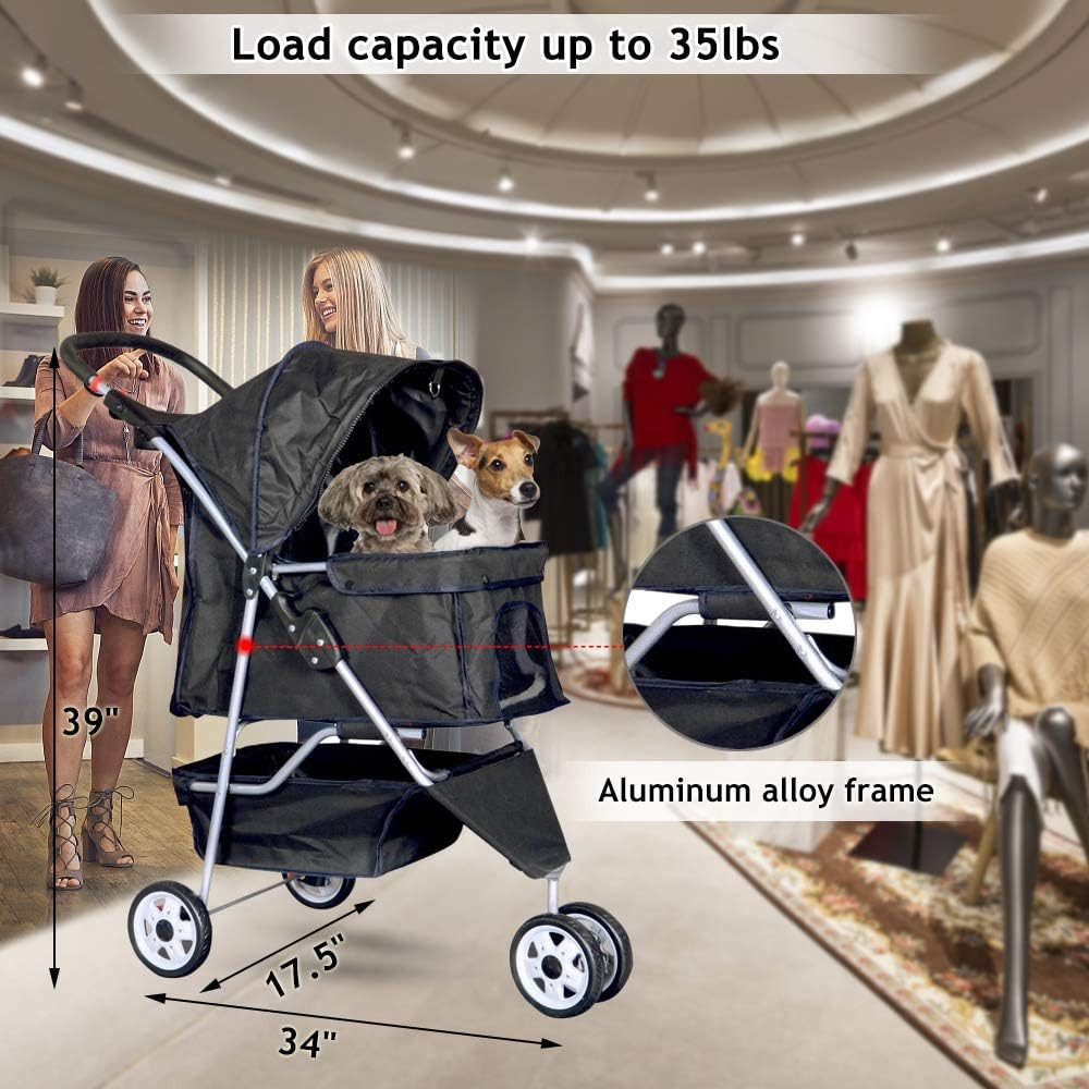 3-Wheel Pet Stroller, Lightweight Foldable Dog Stroller for Small Medium Dogs &