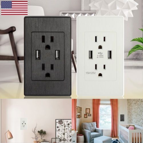 Dual USB Wall Outlet Fast Charger Port Socket Electrical Receptacles Panel Lot