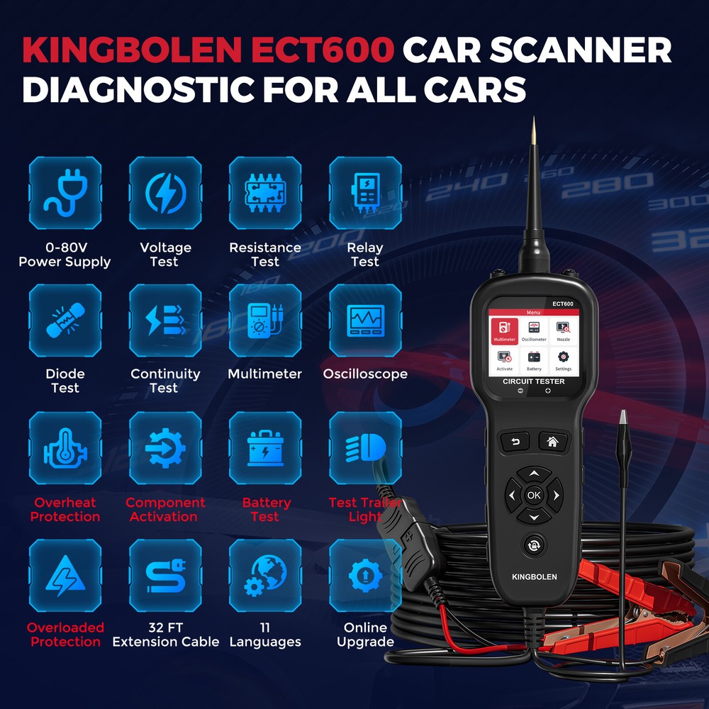 KINGBOLEN ECT600 12V-24V Multi-function Power Circuit Probe Tool Battery Tester