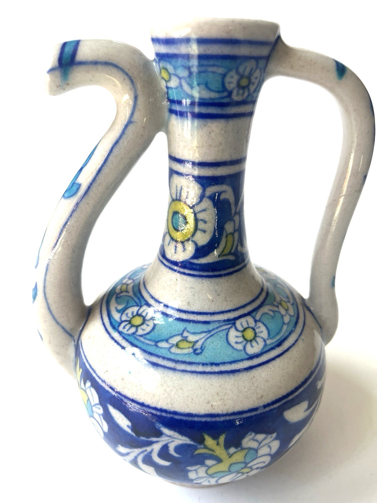 Stunning Ceramic Jaipur Pottery India Blue Pitcher