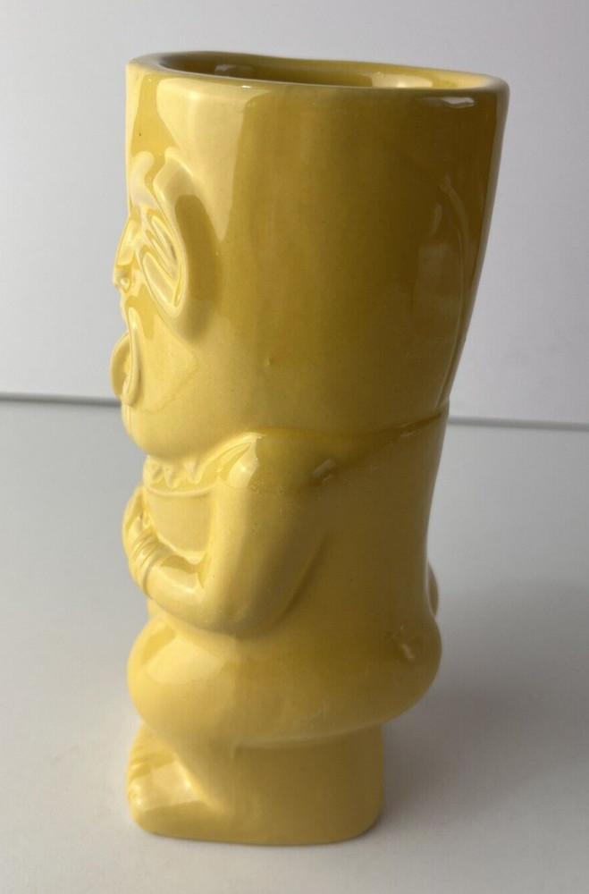 Tiki Tall Yellow Glazed Ceramic Drinking Decorative Mug