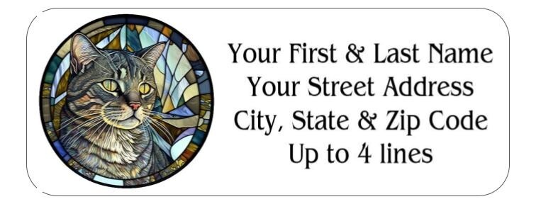 150 Tabby Cat  Stained Glass Mailing Return Address Labels Personalized