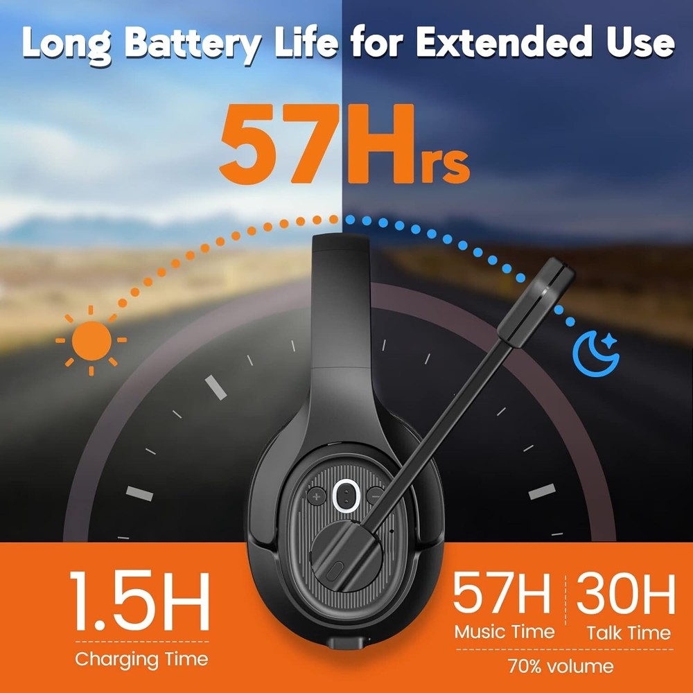 Truck Driver Bluetooth Headset with Microphone, Environmental Noise Cancelling