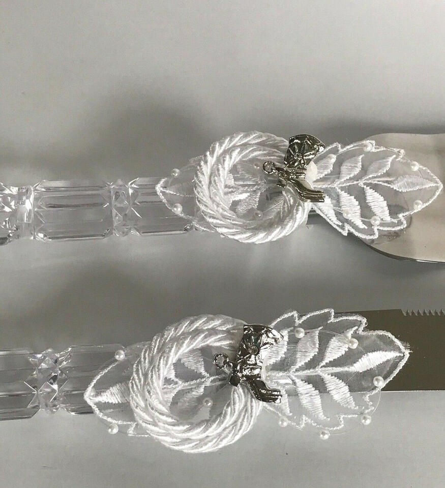Western Wedding Cake Server Set, White with Silver Cowboy Boot Charm