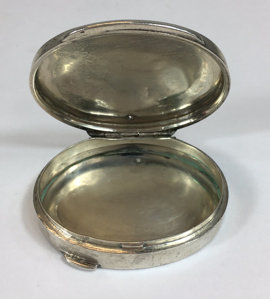 Vintage Solid “800” Silver Pill / Trinket Box Oval Floral Design 5.5cm Diameter