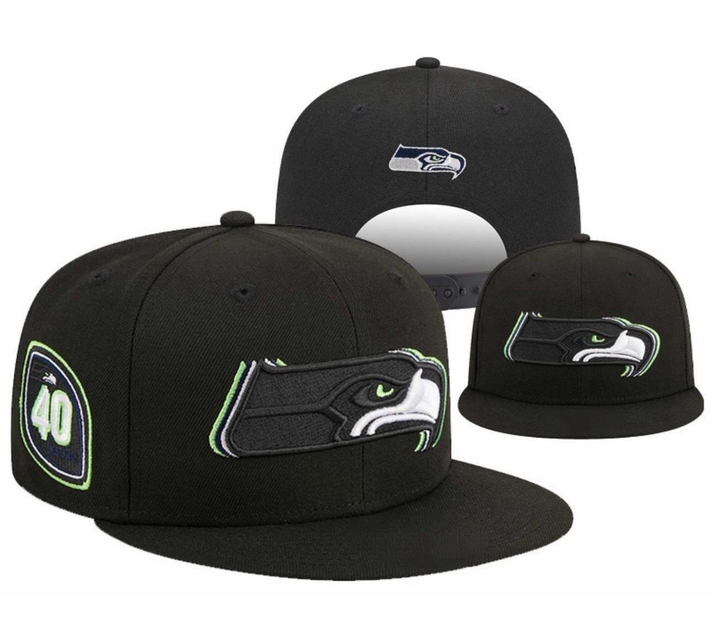 Seattle Seahawks Snapback Hat Adjustable Black Embroidered Side Patch Cap