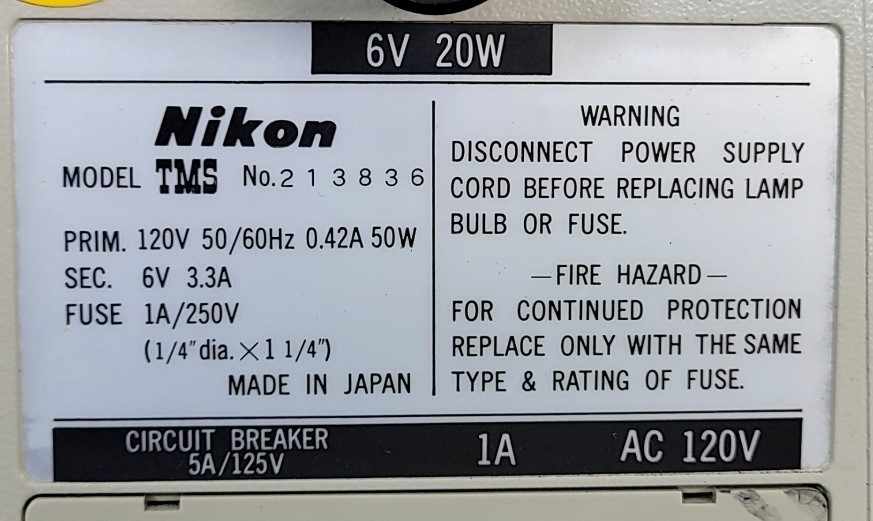 NIKON TMS 213836 Inverted Microscope/Phase Contrast SEE NOTES