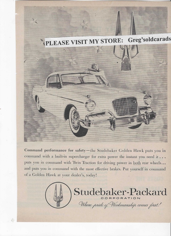 Original 1957 Studebaker Golden Hawk vintage print ad:  "Command performance
