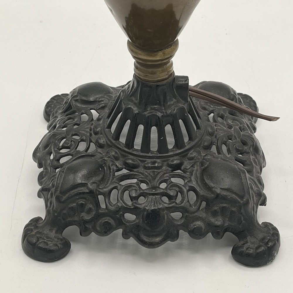 Vintage Trench Art ? Lamp Black Cast Iron Base 13” Pull Chain Switch READ