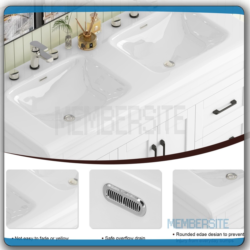 47.3" Bathroom Vanity Double Ceramic Sinks Storage Cabinet Bathroom Freestanding