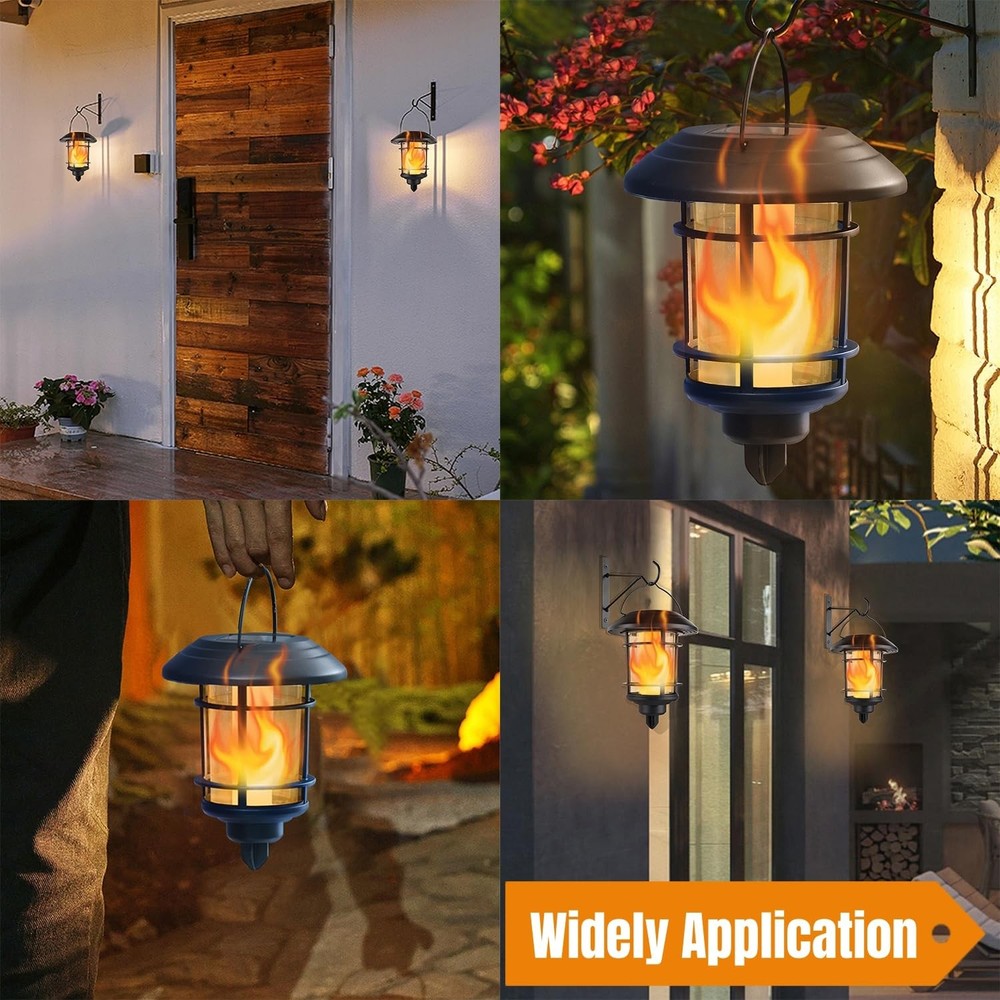 Dynaming 4 Pack Solar Flame Wall Lanterns Outdoor, Solar Powered Wall Mounted Sc