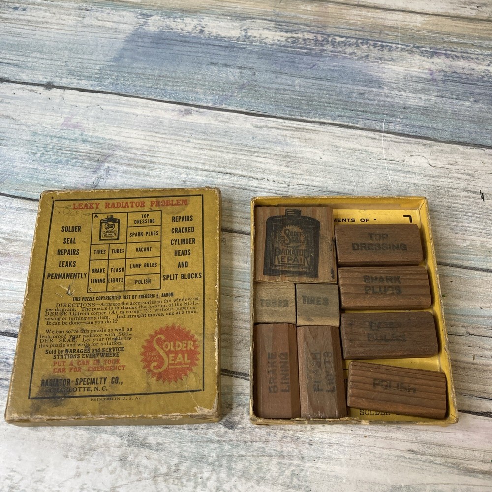 Leaky Radiator Problem moving block puzzle 1927 Frederic E. Aaron Solder Seal
