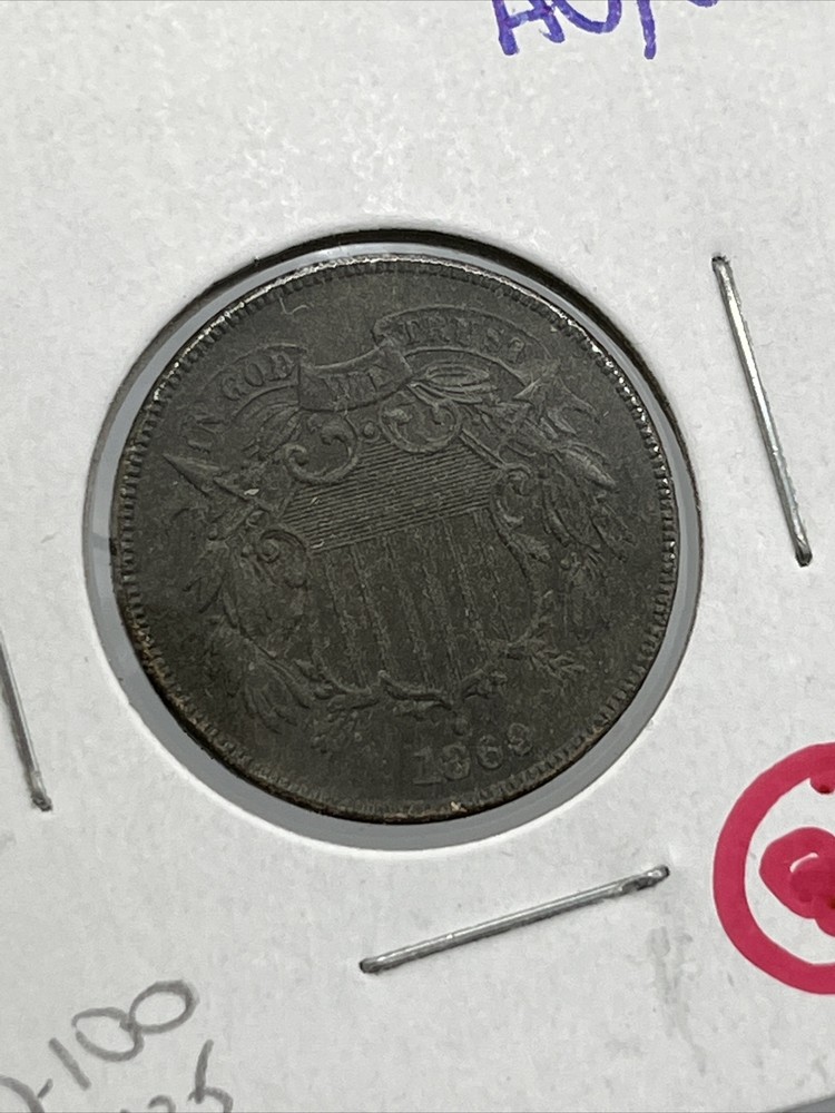 Two Cent Piece Coin 1869 AU About Uncirculated Dark