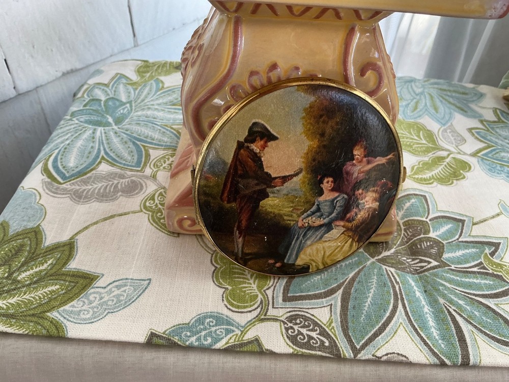 VNTG 2 SIDED VICTORIAN IMAGE SCENE DOUBLE MIRROR COMPACT GERMANY