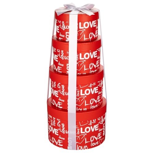 Luxury Round Nested Gift Boxes with Lids (Set of 4) – Reusable Sturdy Red