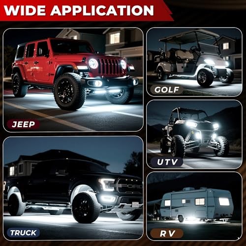 12 Pods 324 LED 9 Sides Pure White Rock Lights Kit with Switch Wiring Harness,