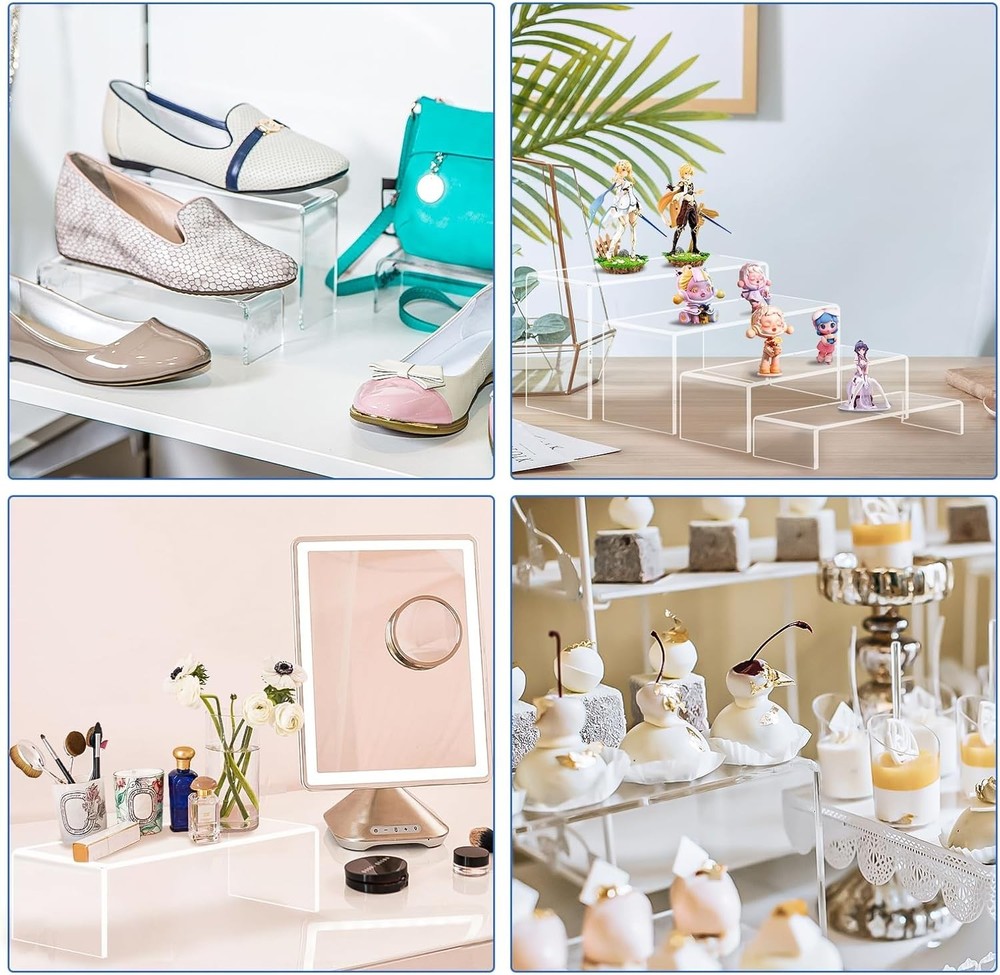 Large Acrylic Risers 8 Pcs 2 Set Display Rectangular Stands Shelf Clear