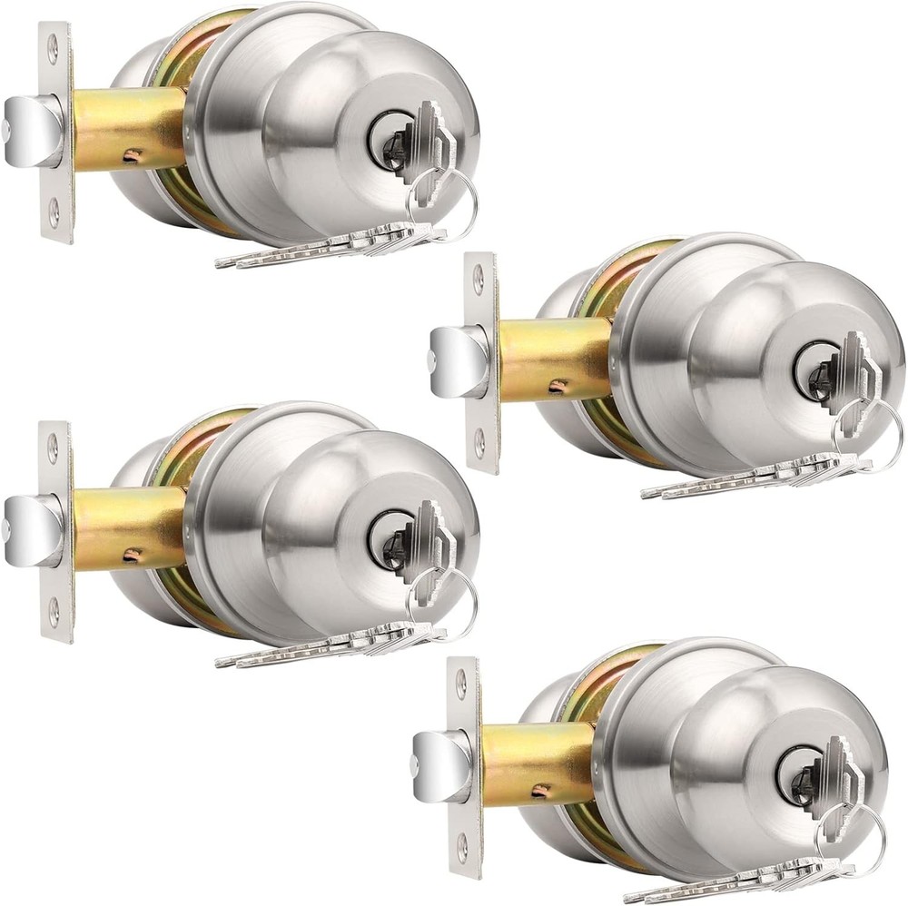 Durable Stainless Steel 4 Pack Entry Door Knobs - Universal Key Lock System