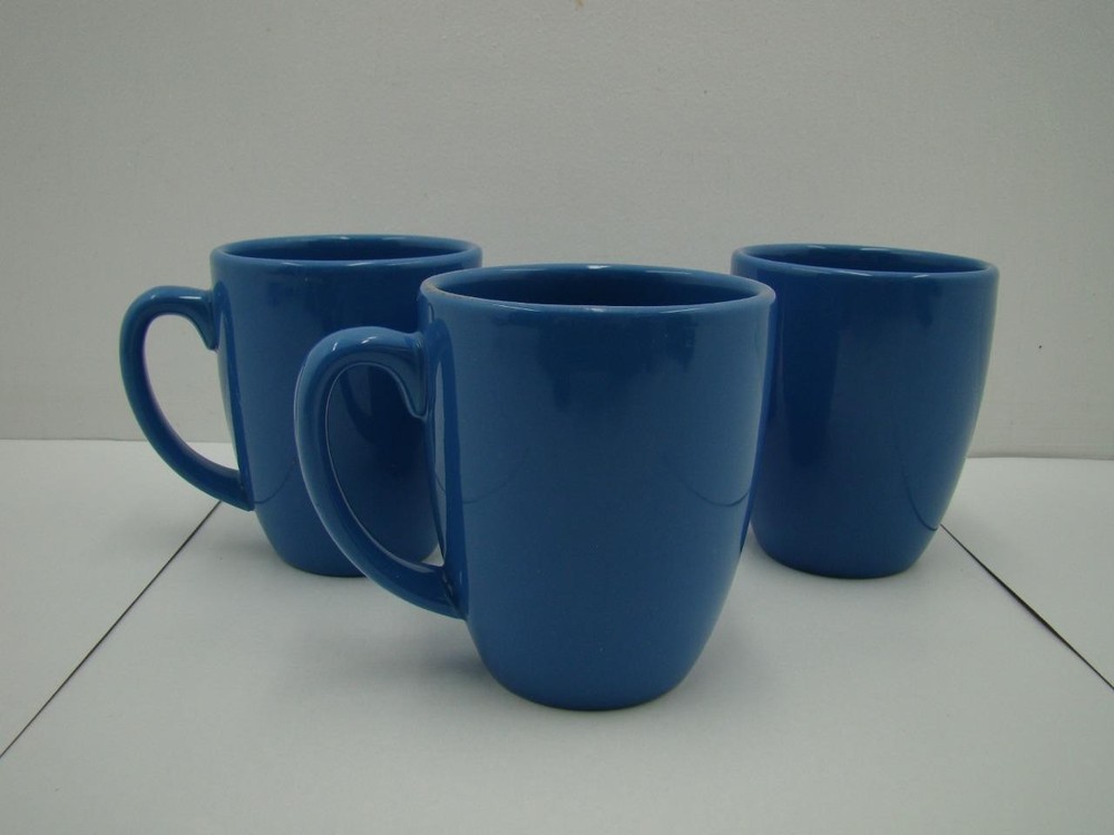 3 Corelle Medium Blue Stoneware Mugs