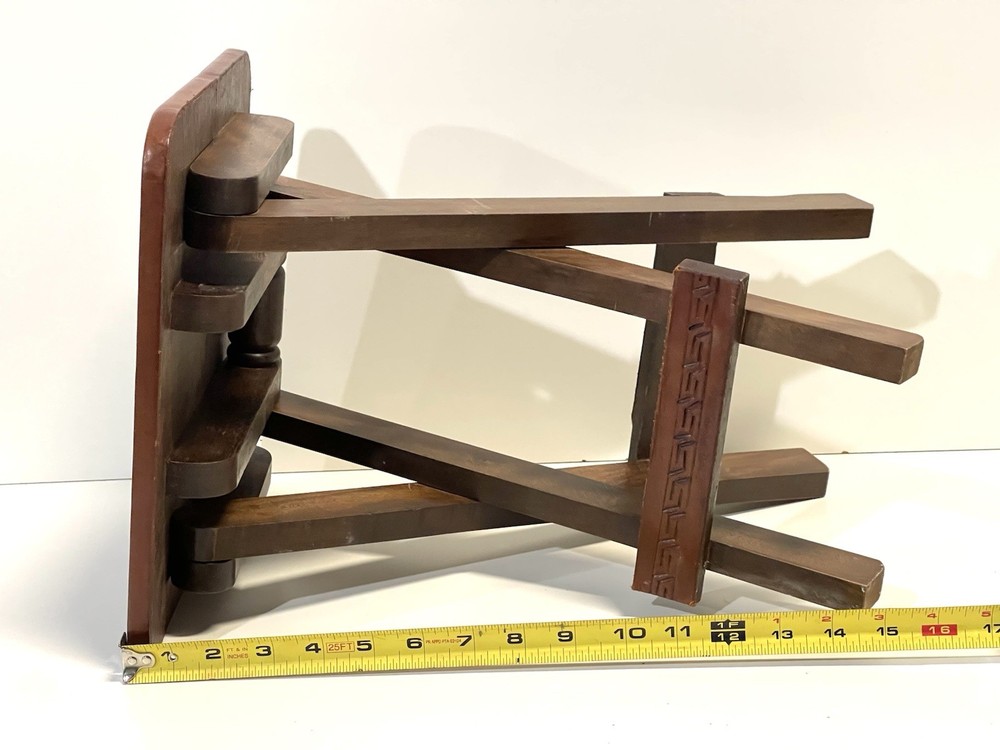 Vintage Small Handmade X Base Folding Table With Tooled Leather Top