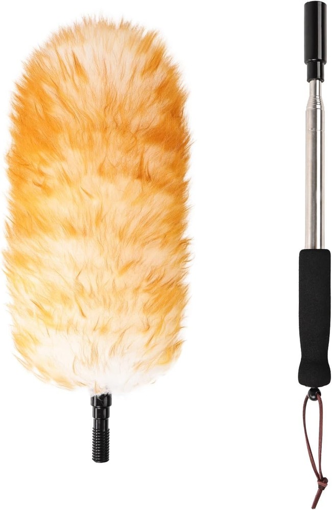 Lambswool Duster W/ Solid Wooden Handle,Leather Hang Strap,Comfortable Grips