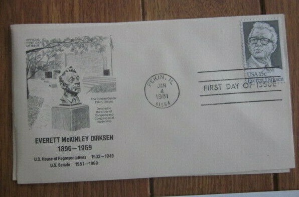 EVERETT DIRKSEN ILLINOIS SENATOR HOUSE SPEAKER UNKNOWN SCULPTURE CACHET FDC 1981