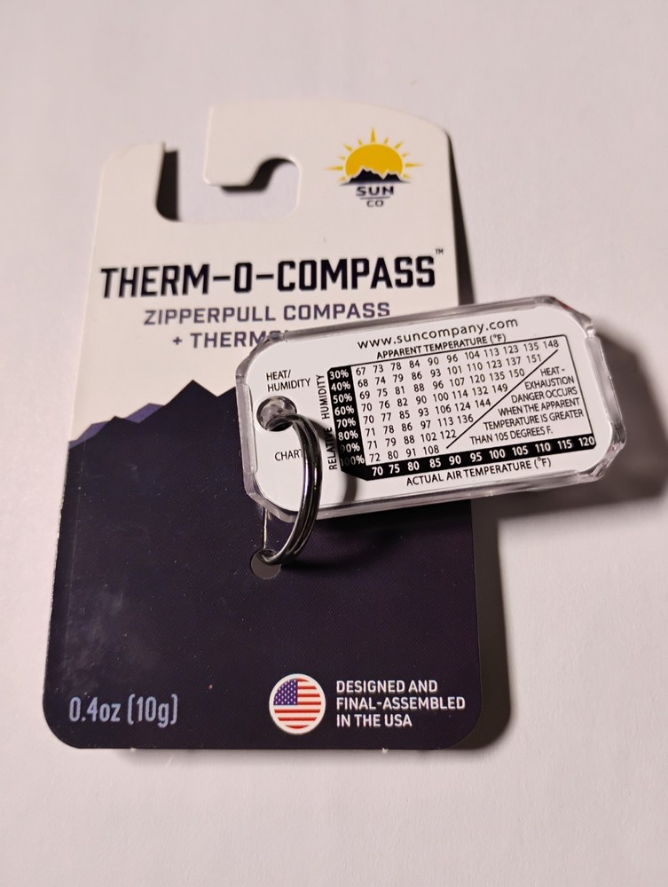 Sun Co Therm-O-Compass, Whole Earth, Thermometer & Compass Combo, Zipperpull