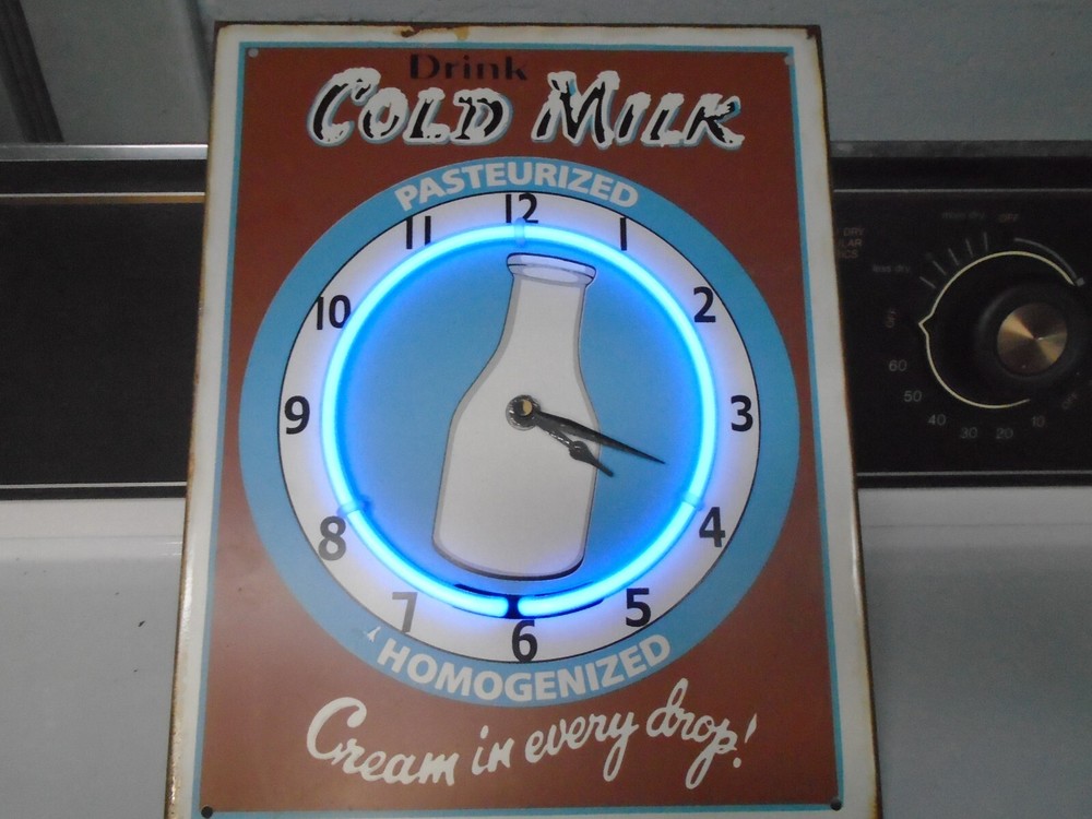 Drink Cold Milk Metal Clock w/ Light