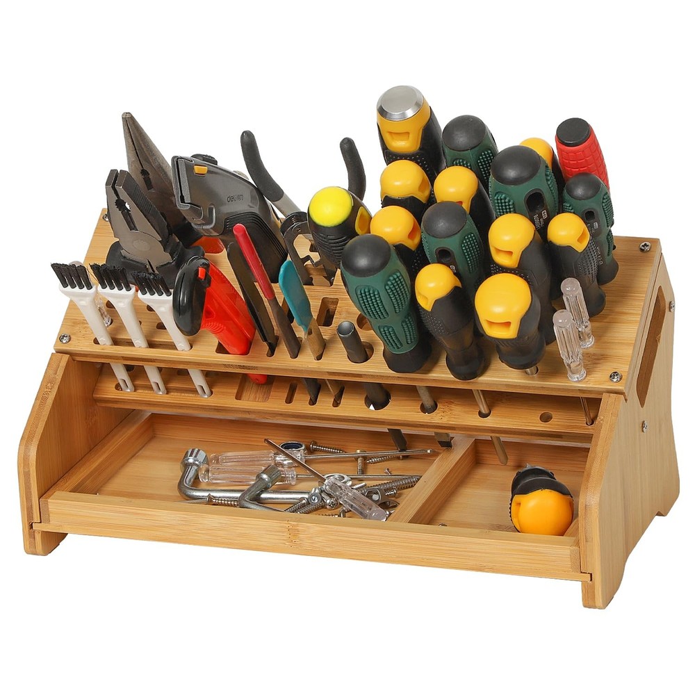 Bamboo Screwdriver Organizer - Tool Storage Organizer Workbench Desktop Rack ...