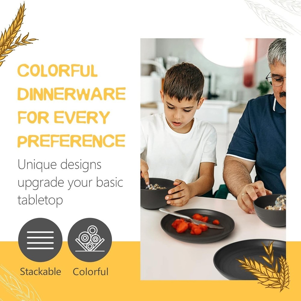 16-Piece Kitchen Plastic Wheat Straw Dinnerware Set, Service for 4, Dinner Pl...