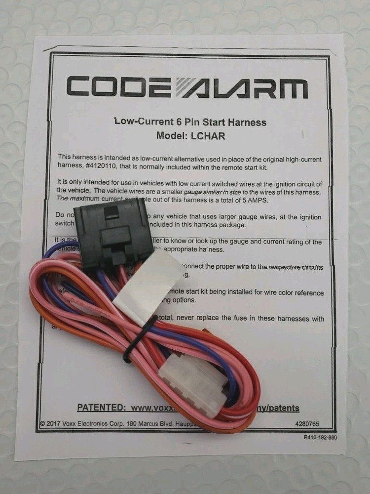 CODE ALARM LCHAR LOW CURRENT 6 PIN START HARNESS