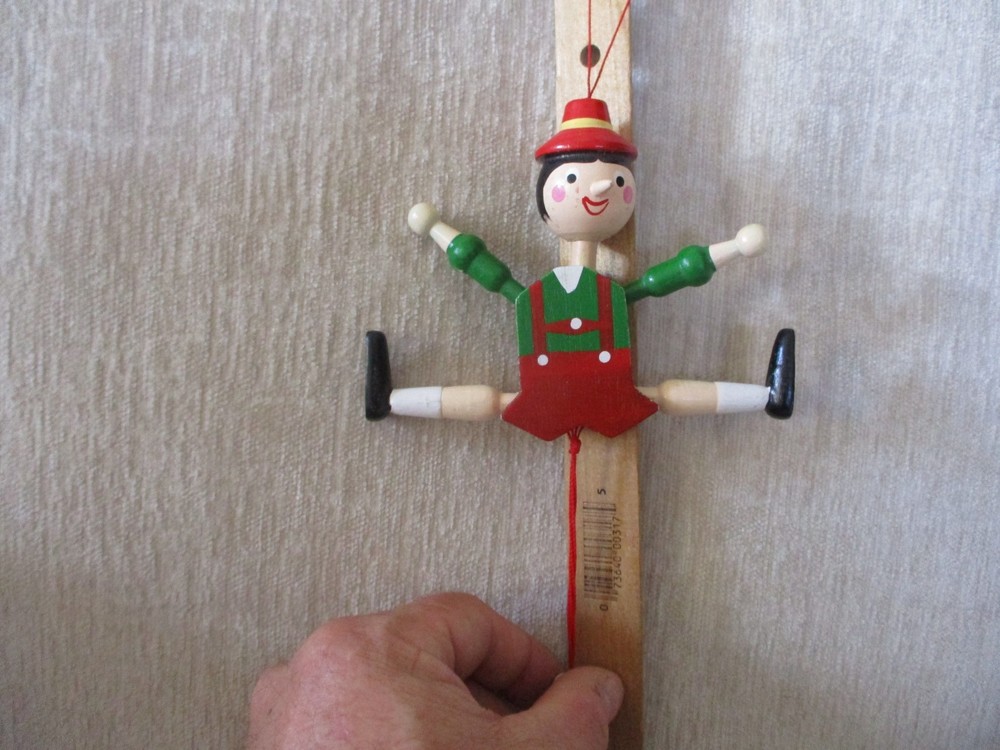 Handcrafted Wooden Bavarian Acrobat Toy Pull String Decor