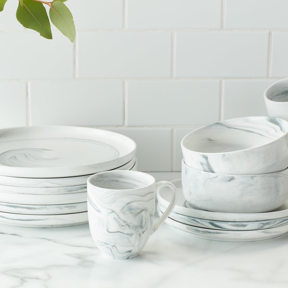 Brighton 16-Piece Dinnerware Set Porcelain, Gray