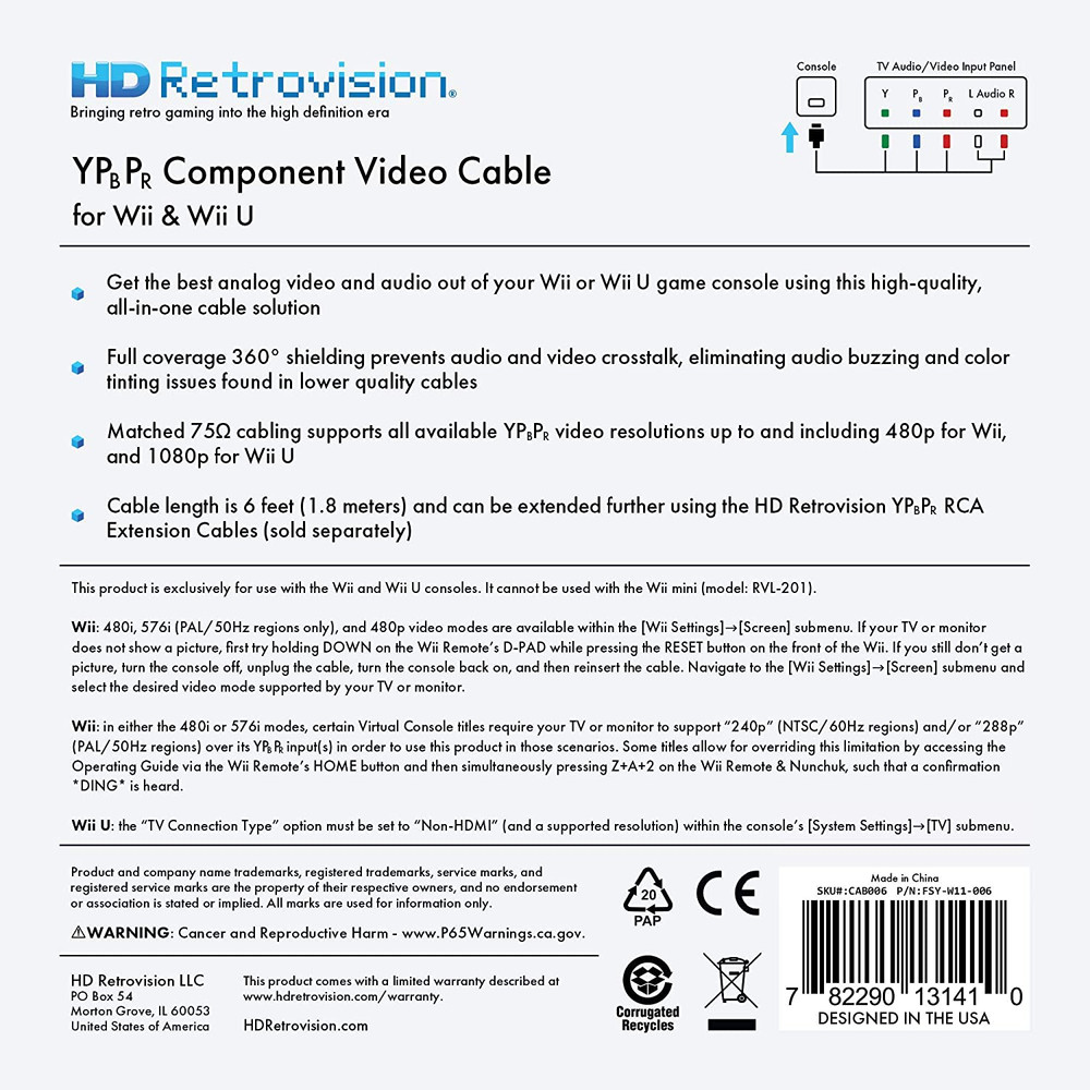 Premium Ypbpr Component Video Cable for Wii/Wii U