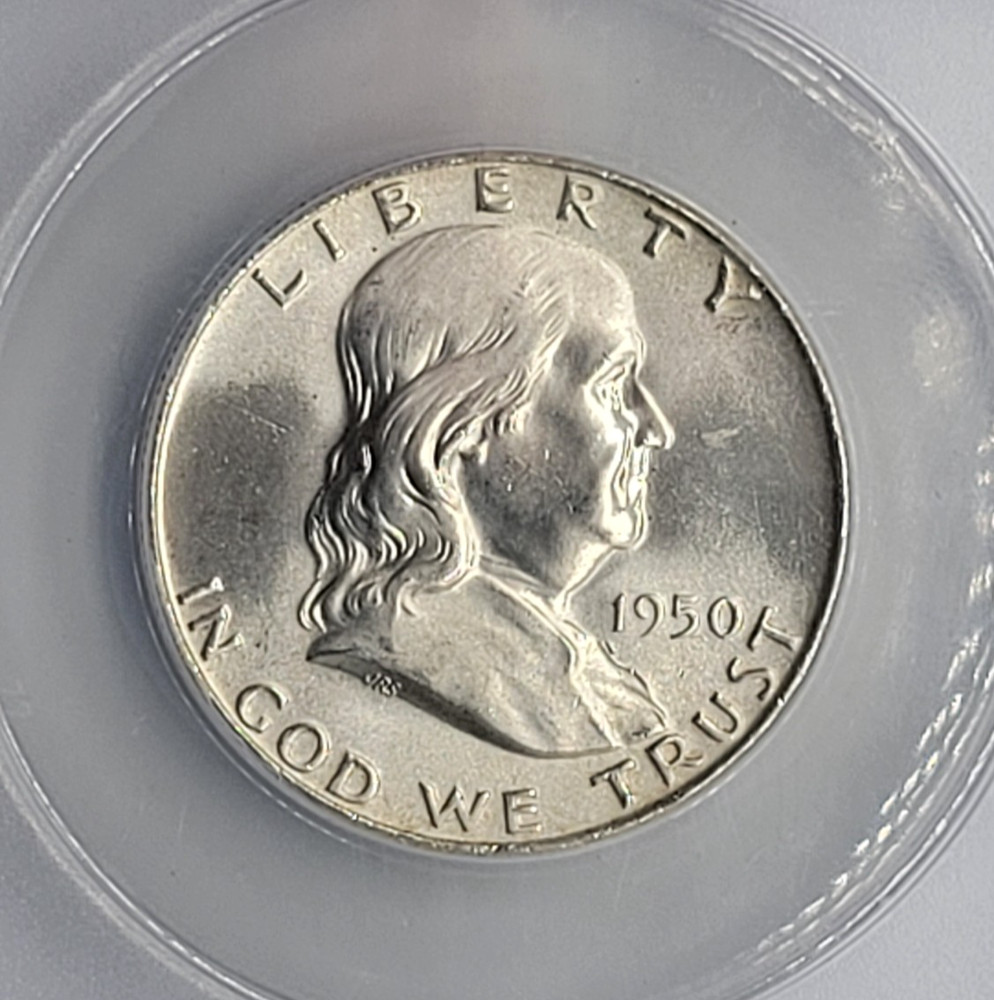1950 Franklin Half Dollar, 50c, Silver - Graded ANACS MS64 FBL