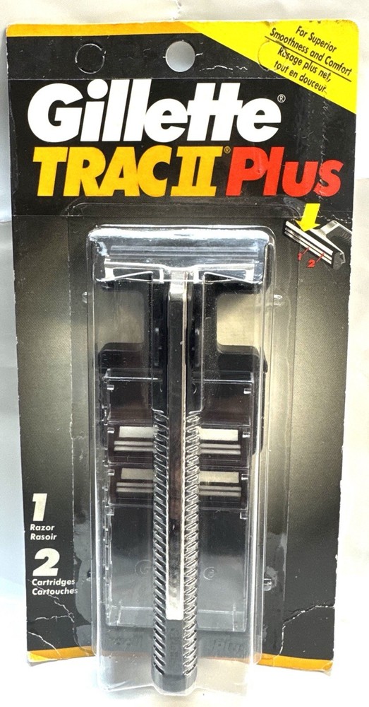 gillette trac 2 plus 1 handle 2 cartridges look at ad pics