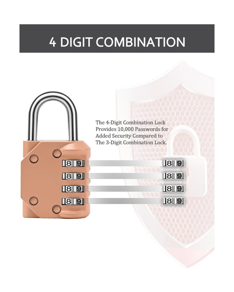 Combination Lock Resettable Peachy-Pink 2 Pack 4 Digit Outdoor Waterproof Com...