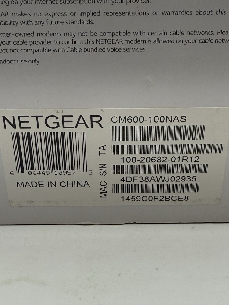NETGEAR CM600 HIGH SPEED CABLE MODEM DOCSIS 3.0 Open Box Never Used