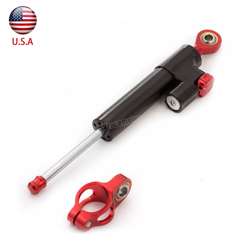 Motorcycle Universal CNC Adjustable Steering Damper Stabilizer Safety Black &Red
