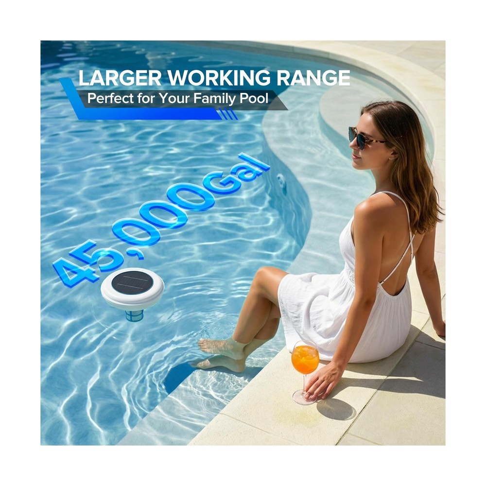 Solar Pool Ionizer, Upgraded Larger Solar Panel Copper Pool Ionizer Floater A...