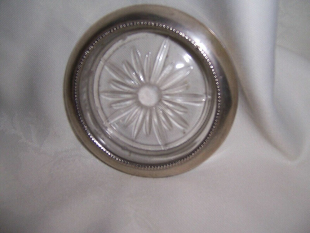 2 ELEGANT VINTAGE STERLING SILVER RIMMED GLASS COASTERS