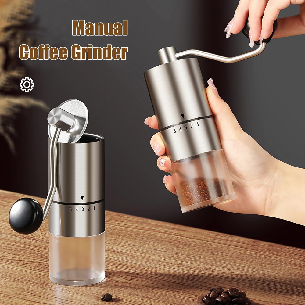 Portable Manual Coffee Grinder - Ceramic Conical Burr with 5 Adjustable Settings